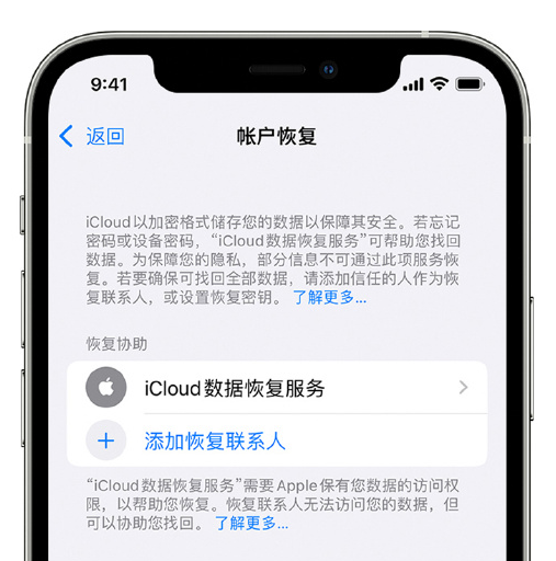 柳州苹果手机维修分享在 iPhone 上设置帐户恢复联系人的方法 